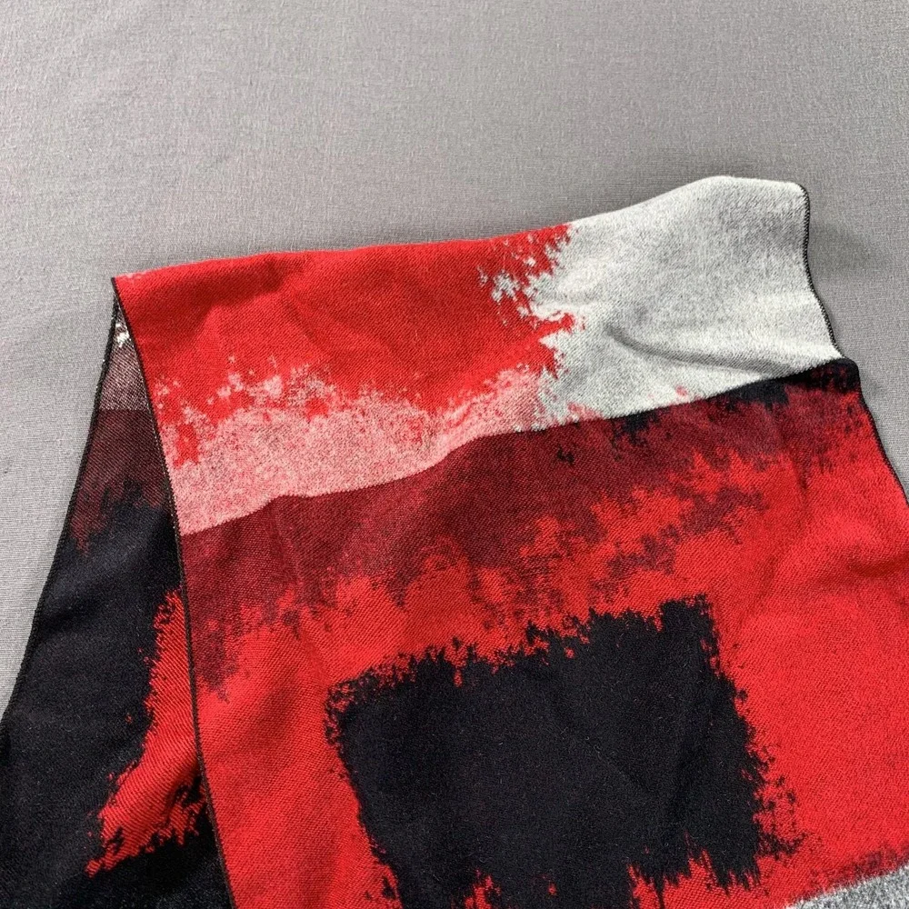 Steven Land Scarf Mens One Size Red‎ Black Abstract Colorblock Fringe Viscose